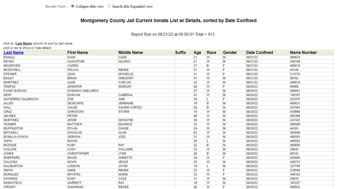 Jail Roster - Montgomery County, Texas